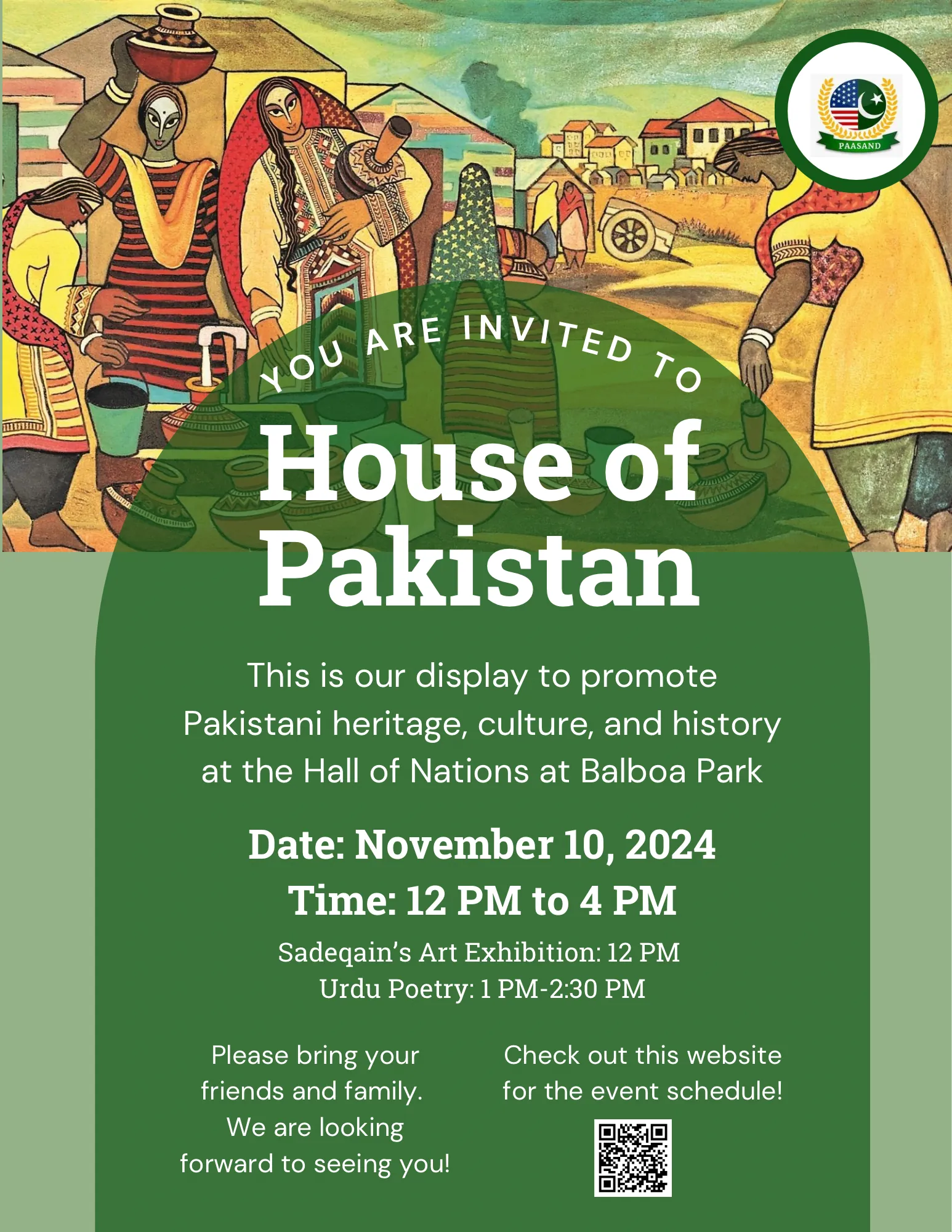 House of Pakistan cultural day flyer for the Hall of Nations at Balboa Park